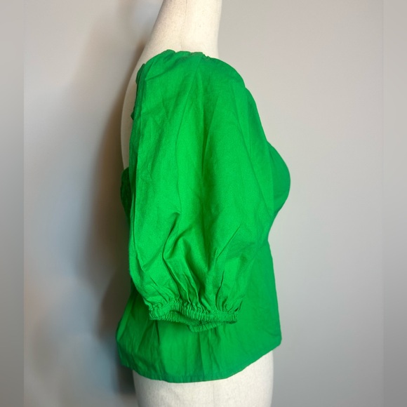 NWT sz M Sim & Sam emerald green ruched puff bubble sleeve top blouse - Picture 2 of 9